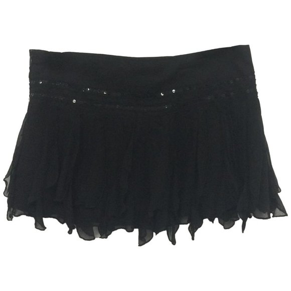 NWT Womens Size 8 LF Millau Black Silk Blend Sequin Bands Ruffle Mini Skirt - Picture 1 of 3